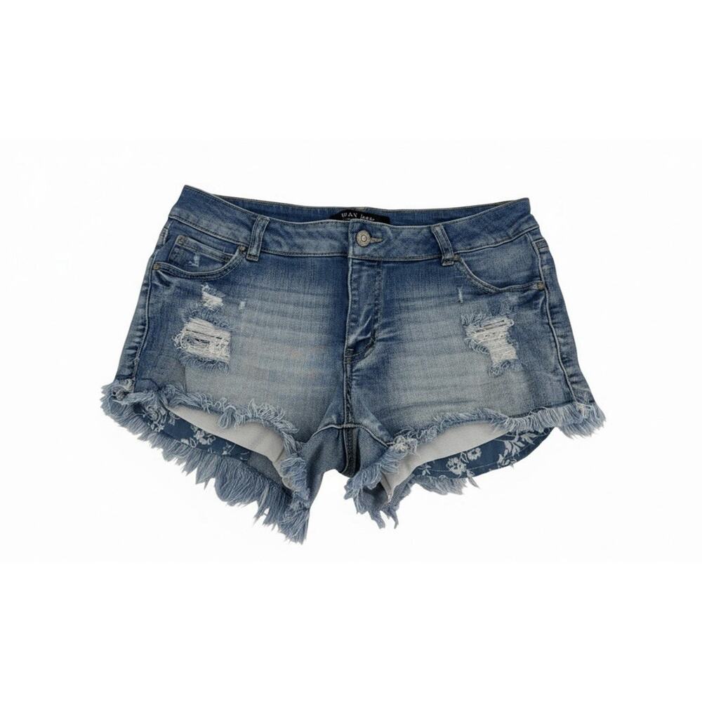 WAX JEANS Womens L Large Distressed Pockets Frayed Denim Booty Jean Shorts Blue